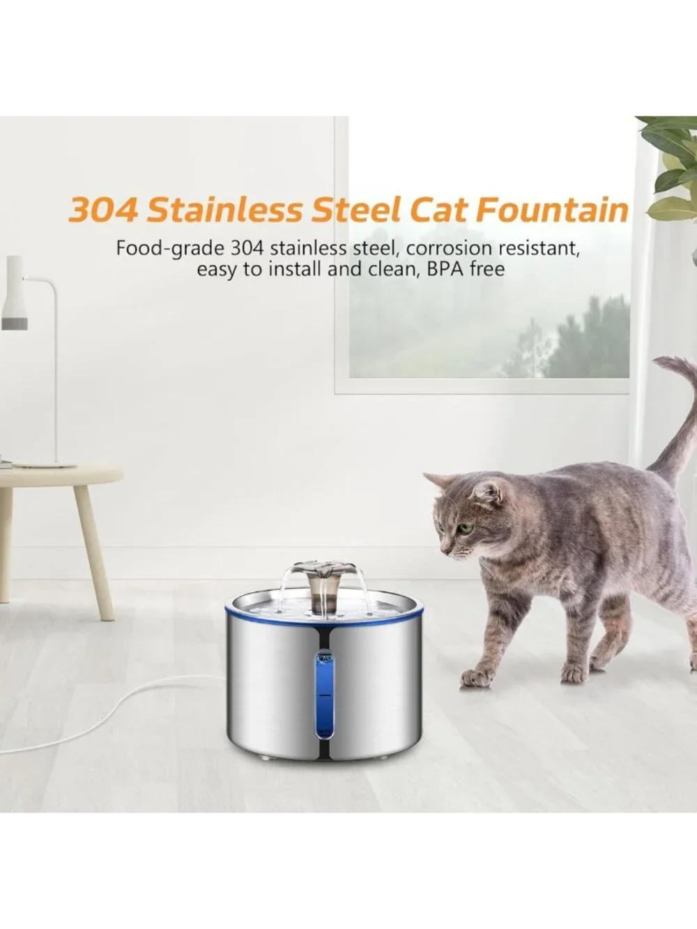 Stainless Steel Cat & Dog Water Fountain, 84oz Automatic Pet Dispenser
